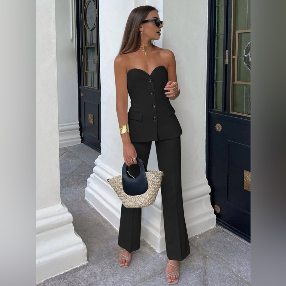 Commense Solid Straight Leg Pants Black - image 1